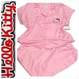 Hello‎ Kitty Satin Pant & Logo Pocketed Shirt PJ Set